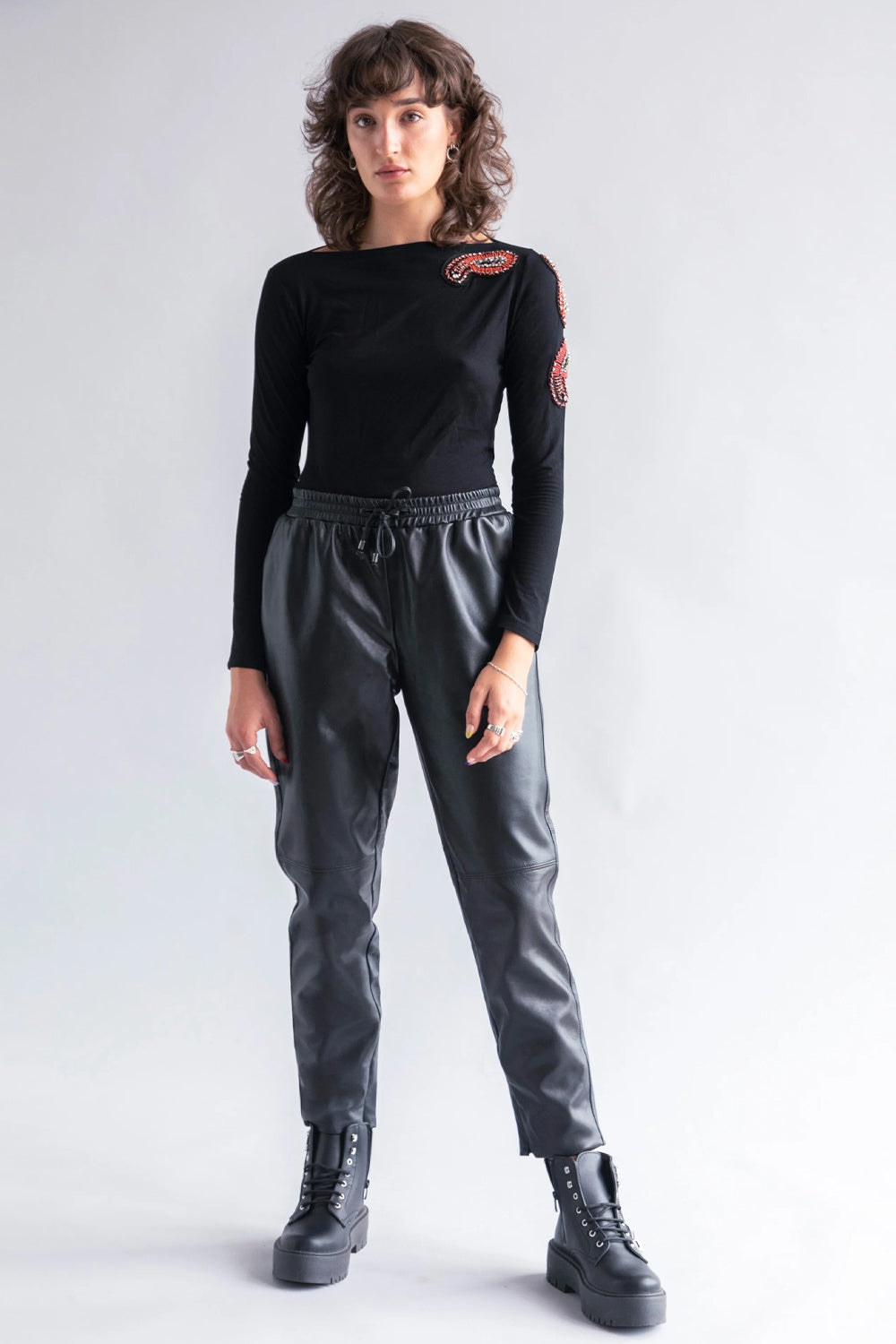 SABATINI LEATHER TRACK PANT BLACK