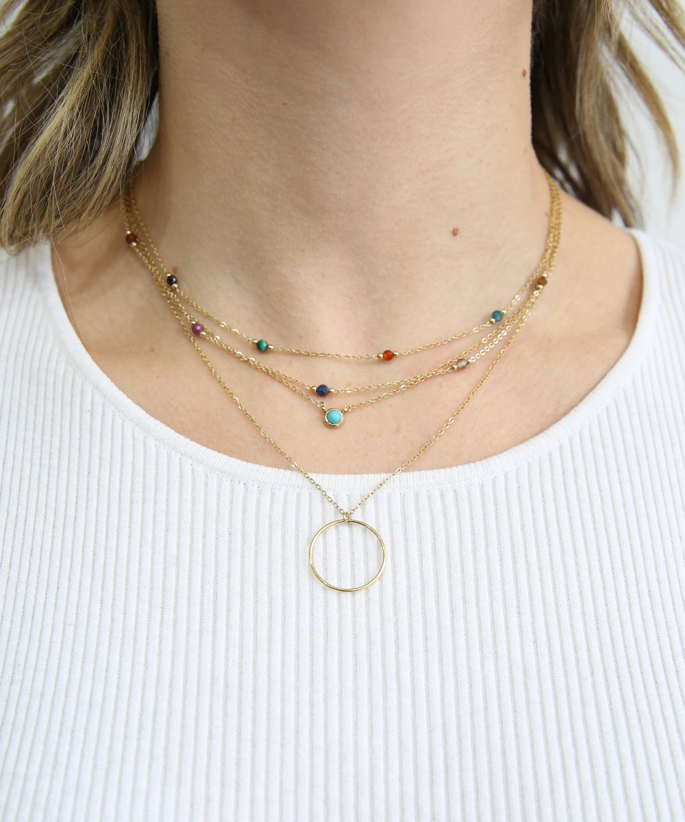 ZAG BIJOUX CIRCLE GOLD NECKLACE TURQUOISE