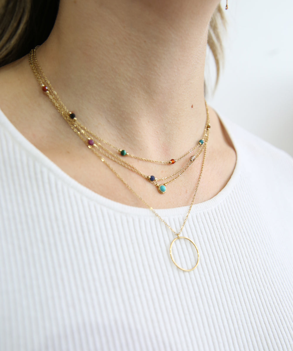 ZAG BIJOUX CIRCLE GOLD NECKLACE TURQUOISE