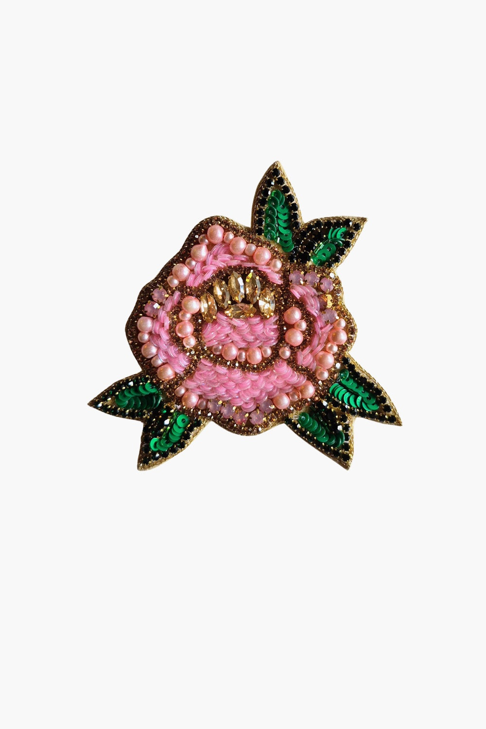 BEADED BROOCH PINK ROSE