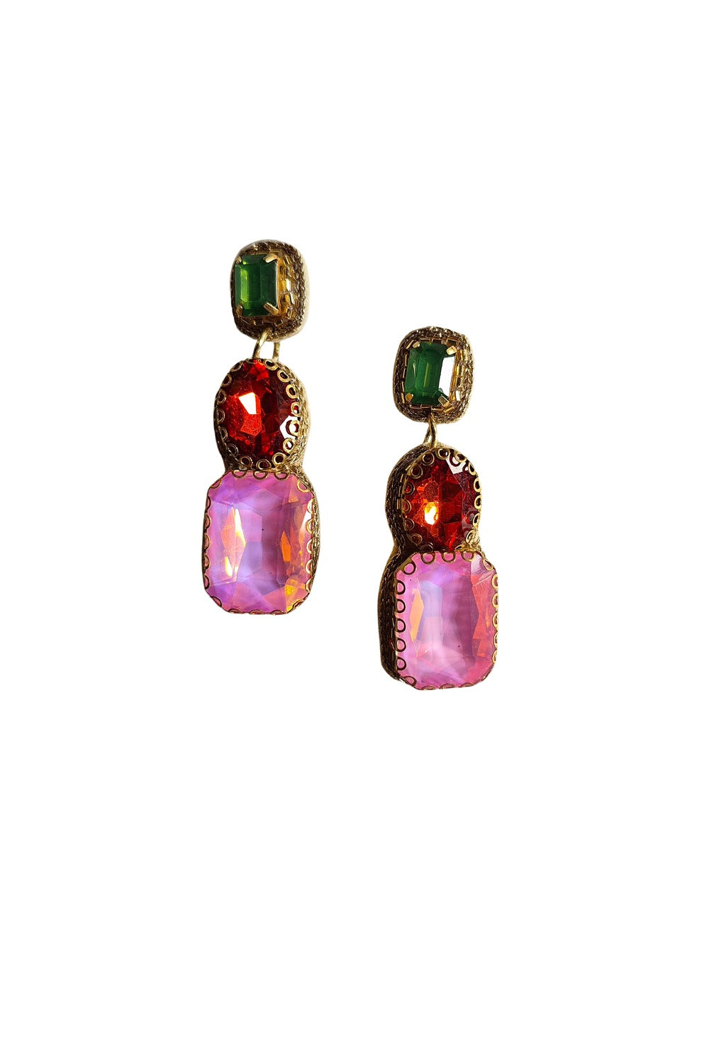 BEADED EARRING GREEN/PINK/RED