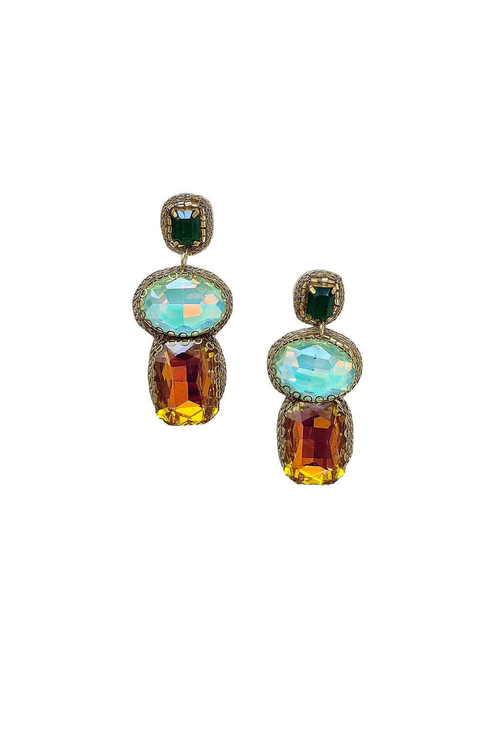 BEADED EARRING GREEN/AQUA/AMBER