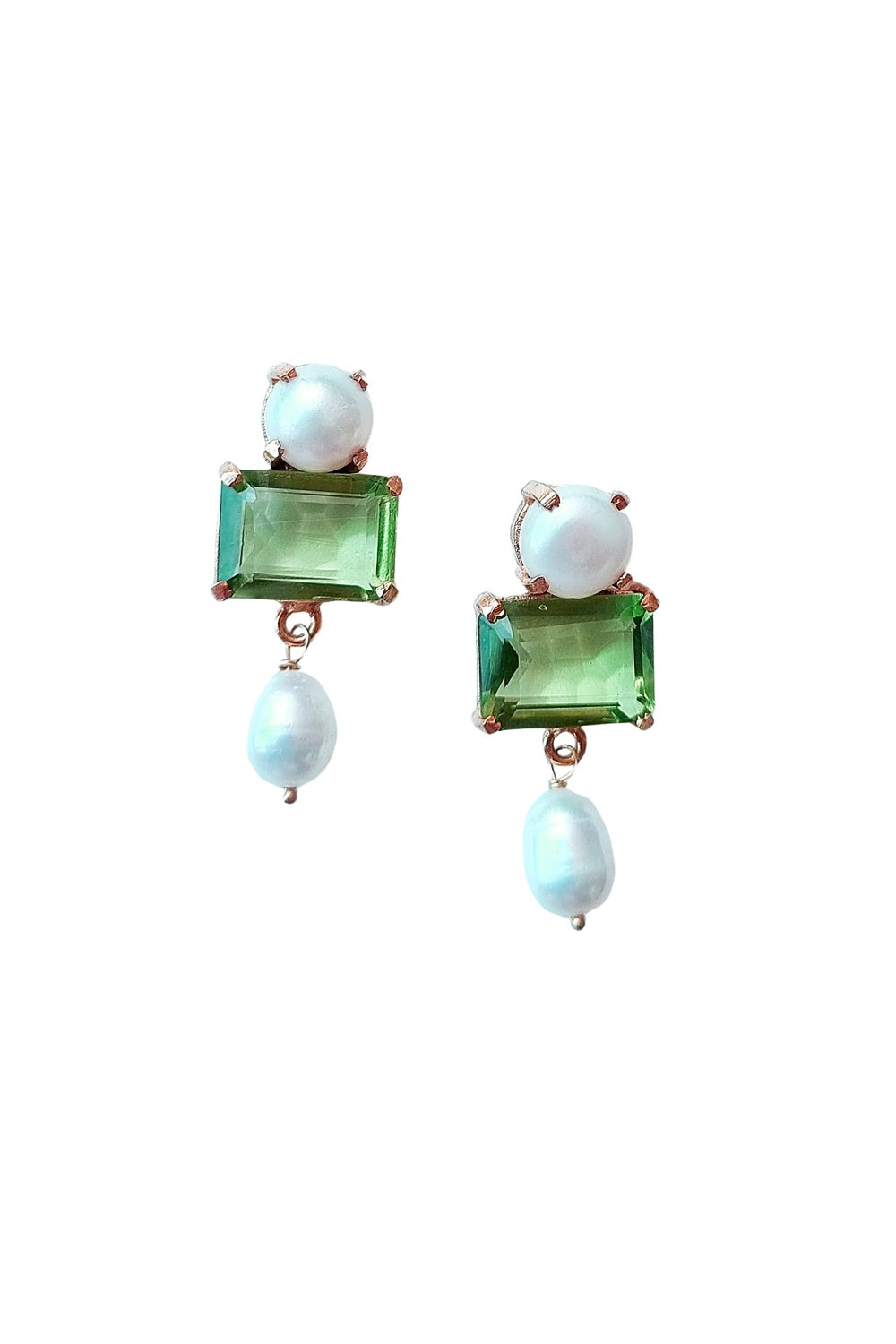 FANTASY GLASS GEM EARRING WITH GREEN &amp; PEARL