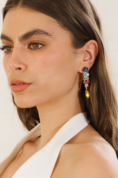 ZODA GIORDANA CASCADING GEM EARRING BLUE PINK