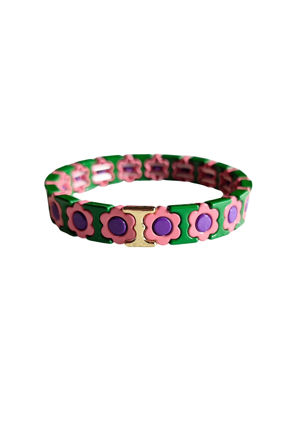 FLOWER BRACELET GREEN, PINK &amp; PURPLE