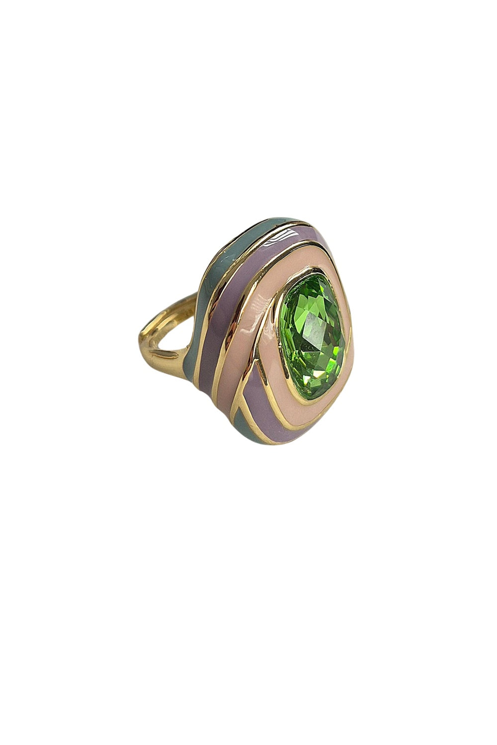 ENAMEL RING PIRPLE/BLUE WITH GREEN STONE