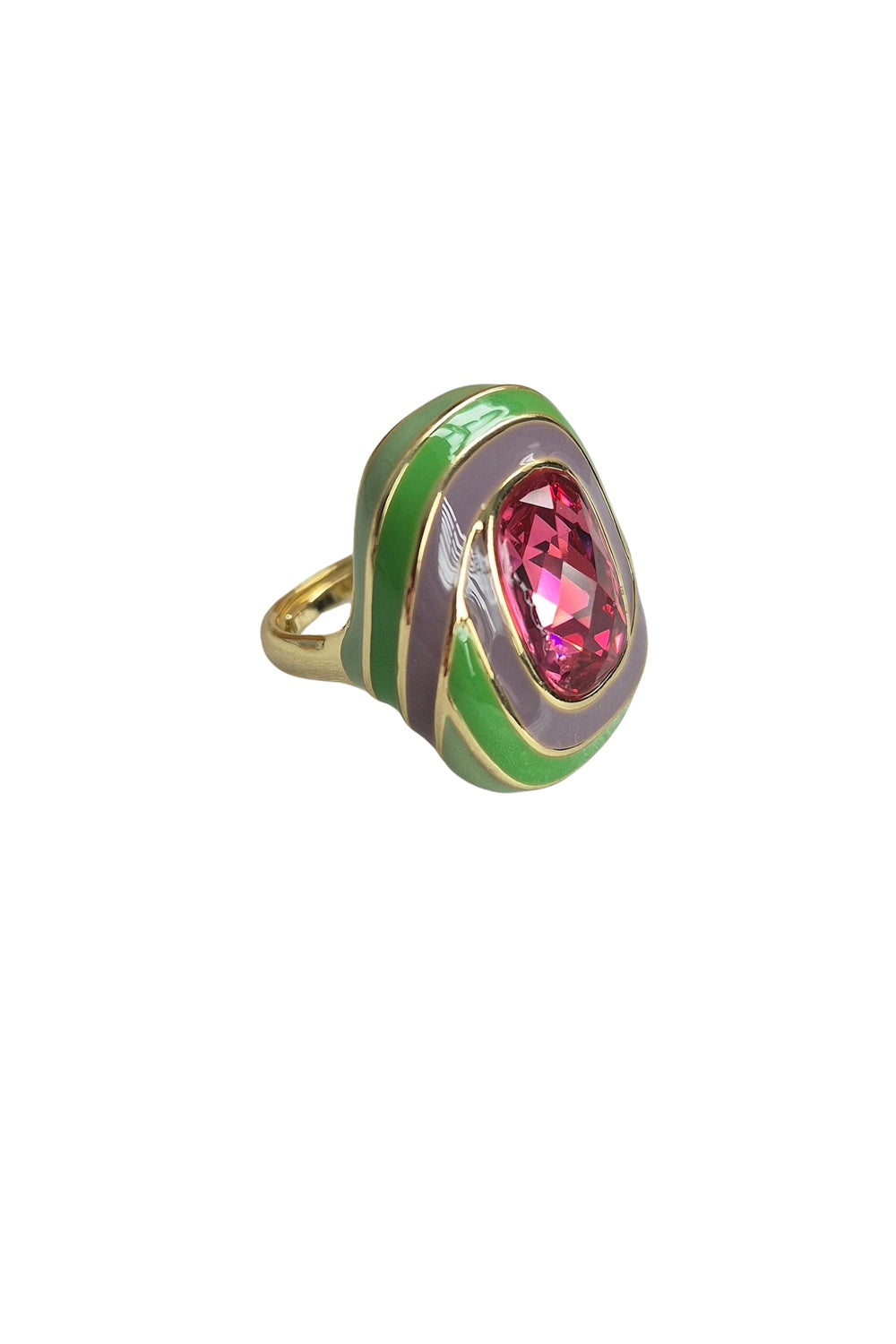 ENAMEL RING GREEN WITH PINK STONE
