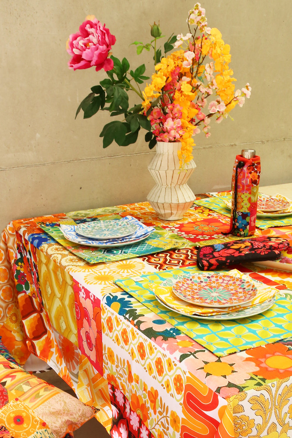 ANNA CHANDLER CANVAS TABLECLOTH SEVENTIES ORANGE