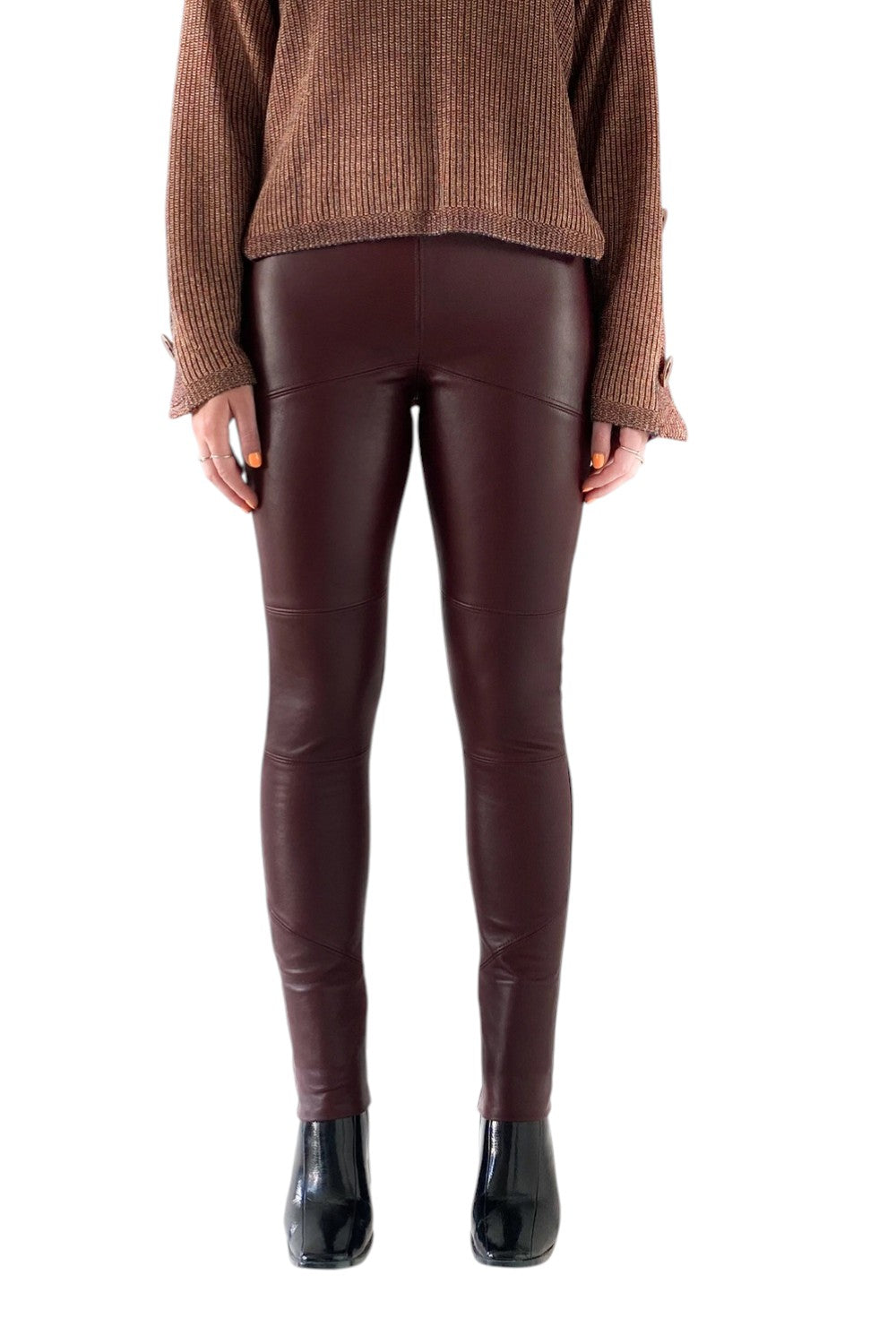 SABATINI LEATHER FRONT PANELLED PONTI PANT BERRY