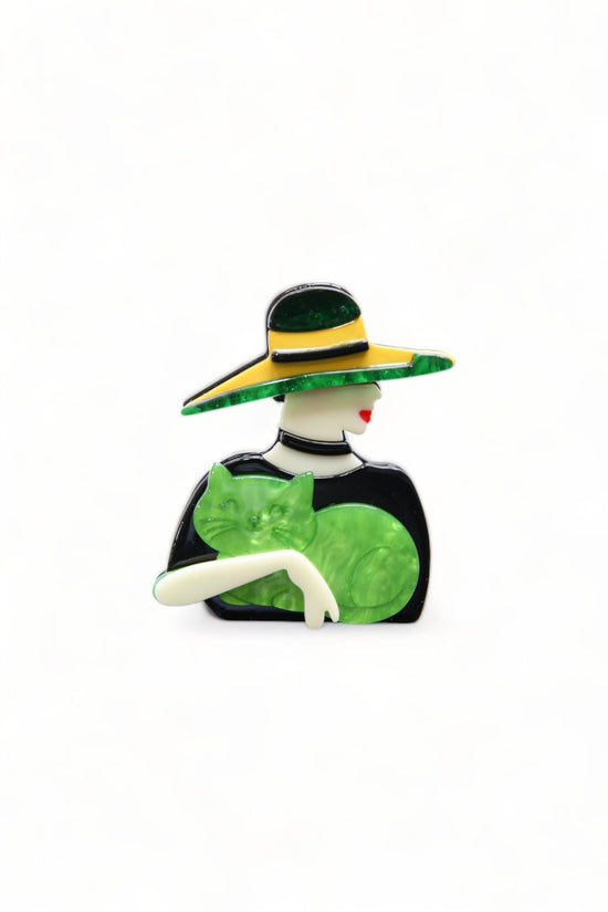 SIA BROOCH LADY WITH HAT GREEN