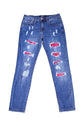 WEDNESDAY LULU BLUE RIPPED DENIM JEANS WITH PINK SPARKLE