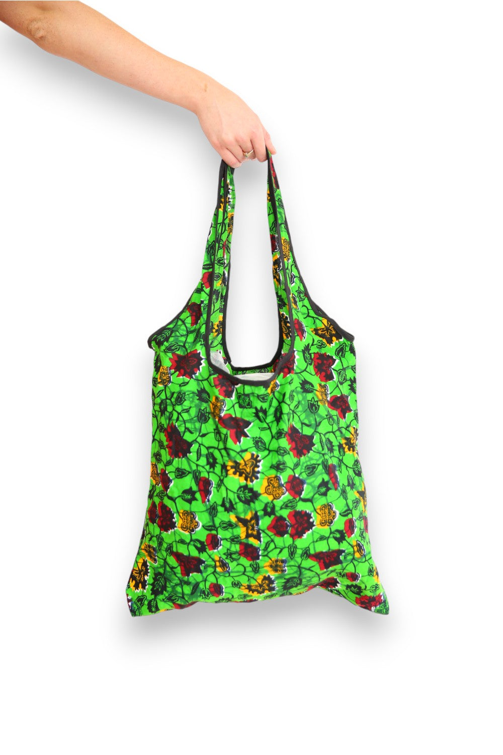 AFRI BEADS FABRIC SHOPPING BAG GREEN