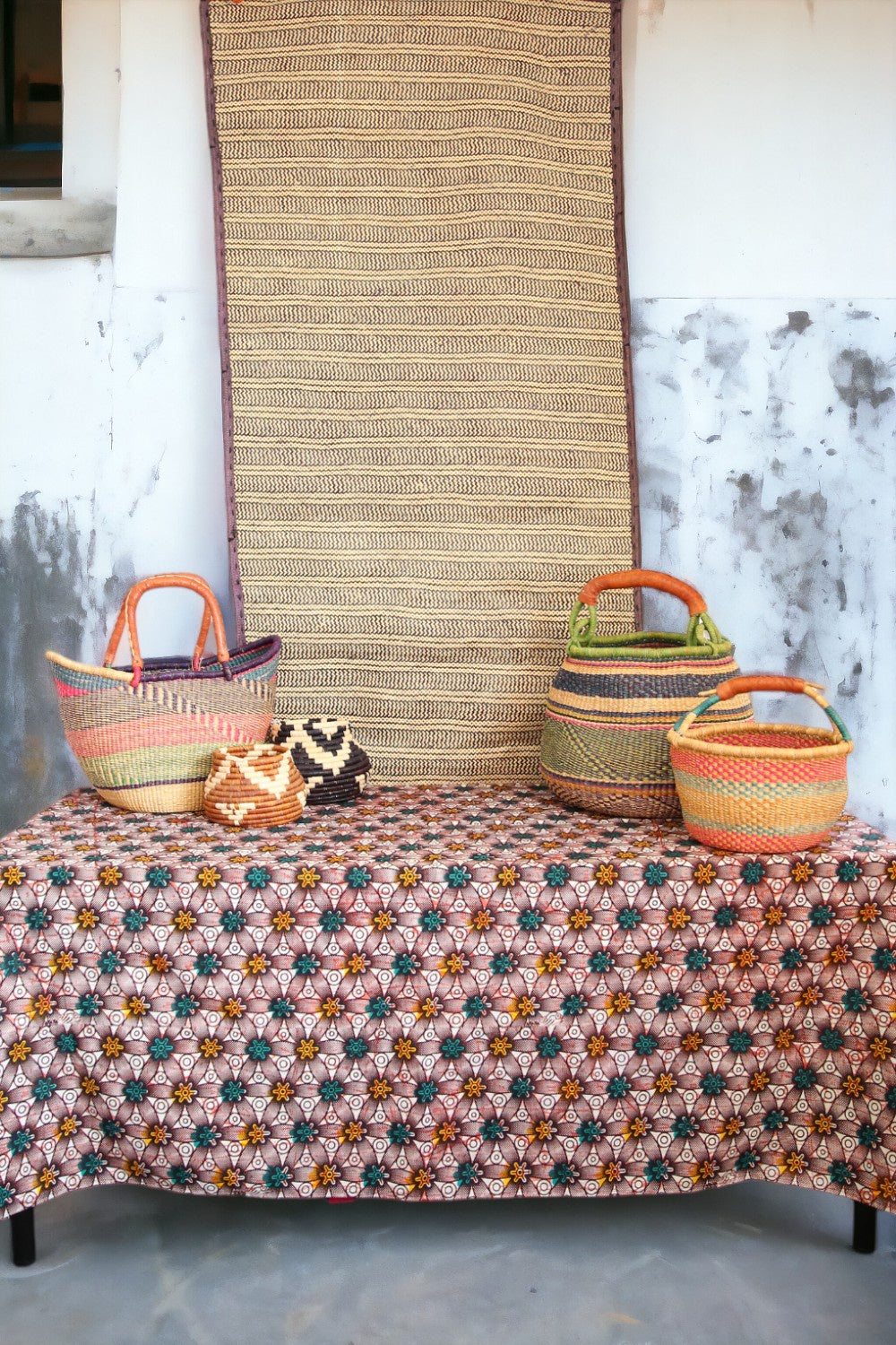 AFRI BEADS WAX PRINT TABLECLOTH BROWN FLOWERS