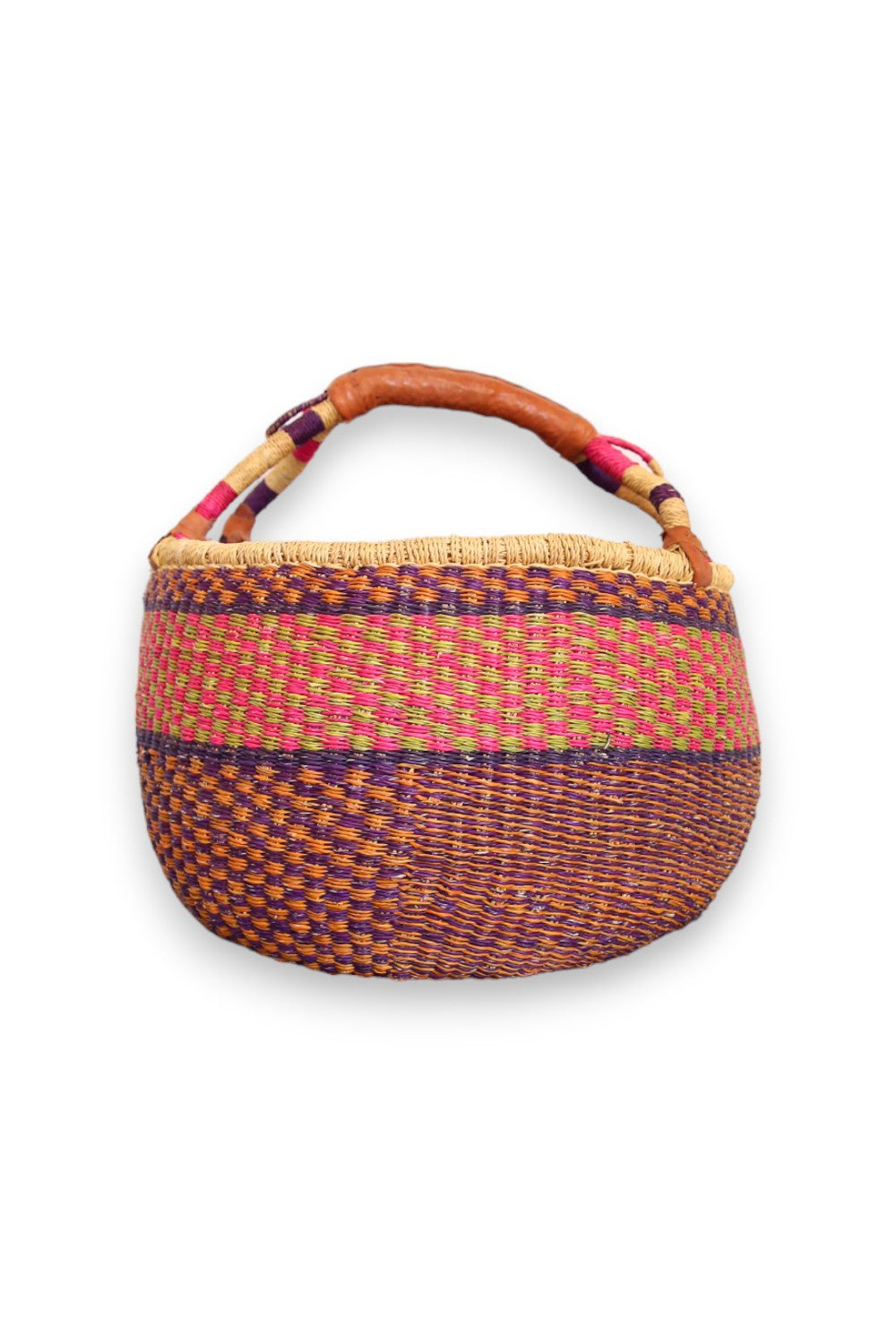 INSIDE AFRICA ROUND ELEPHANT GRASS BASKET LARGE PINK/PURPLE