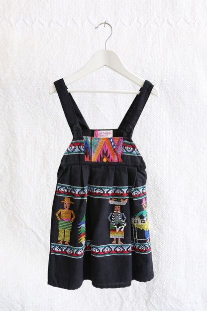 LAS NIÑAS KIDS MEXICAN EMBROIDERED HUIPIL BLACK DRESS