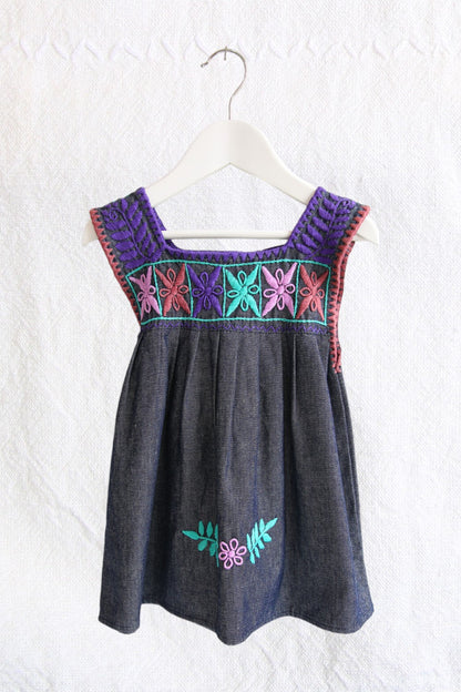 LAS NIÑAS KIDS MEXICAN EMBROIDERED DENIM LILAC DRESS