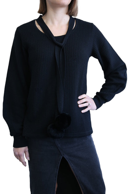 SABATINI POM-POM TRIM BLACK JUMPER