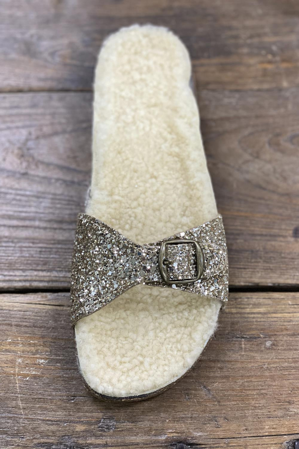 BOSABO GLITTER  MOUTON CHAMPAGNE SLIDES