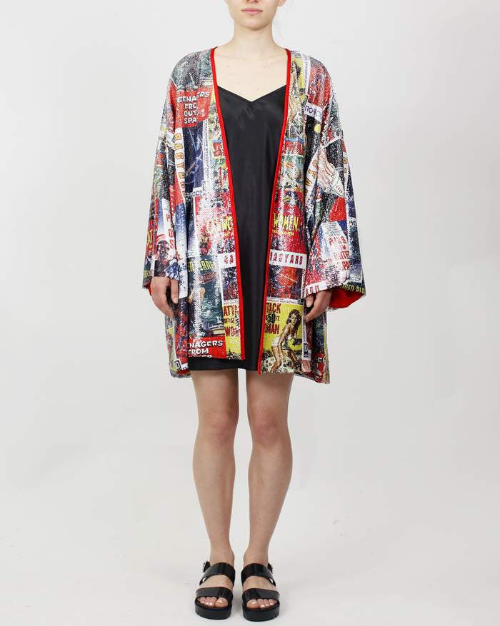 RAGYARD SCI FI POSTER PRINTED SEQUIN KIMONO