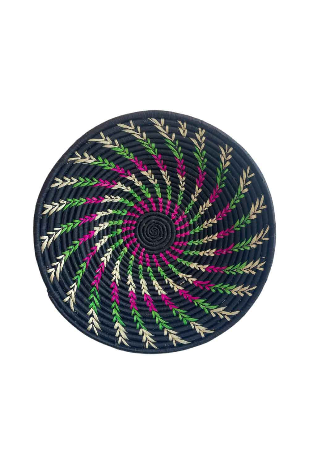 AFRI BEADS WOVEN BOWL 40CM BLACK/GREEN/PINK