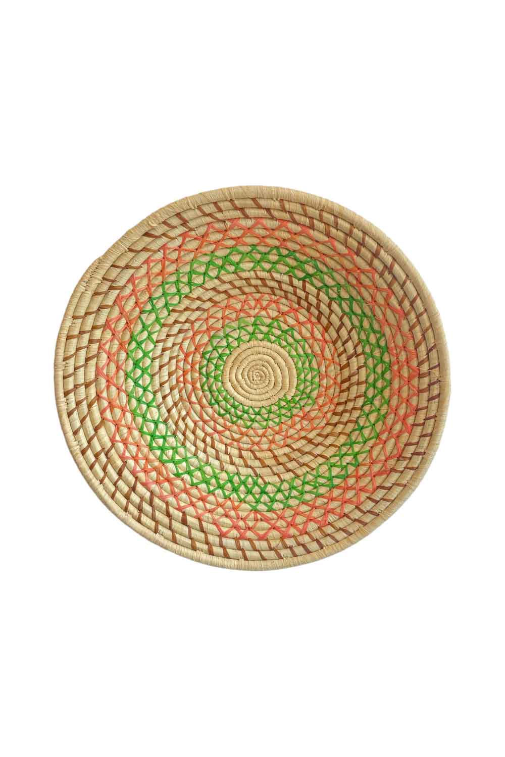 AFRI BEADS WOVEN BOWL 40CM NATURAL/ORANGE/GREEN
