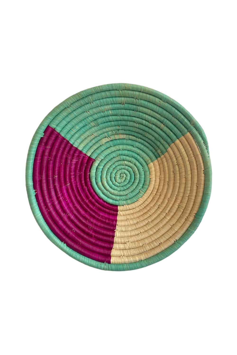 AFRI BEADS WOVEN BOWL 30CM NATURAL/PINK/AQUA