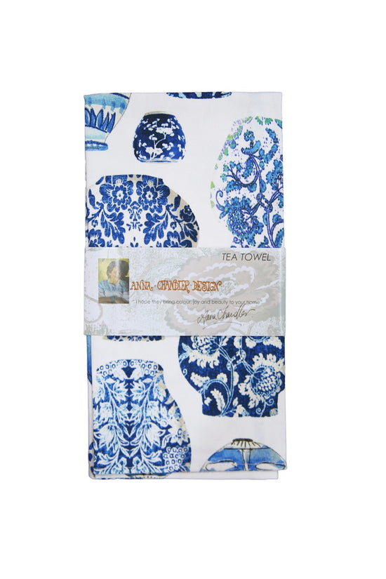 ANNA CHANDLER TEA TOWEL BLUE VASES