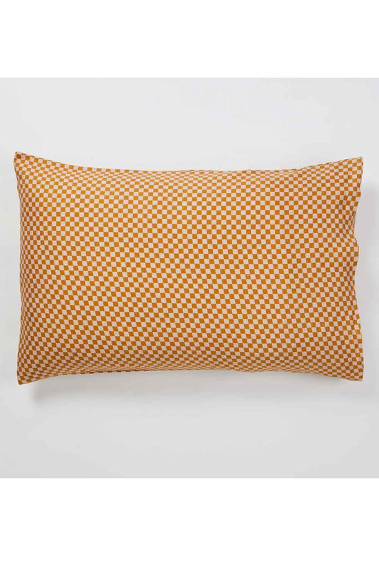 BONNIE AND NEIL TINY CHECKERS TAN PILLOWCASES (SET OF 2)