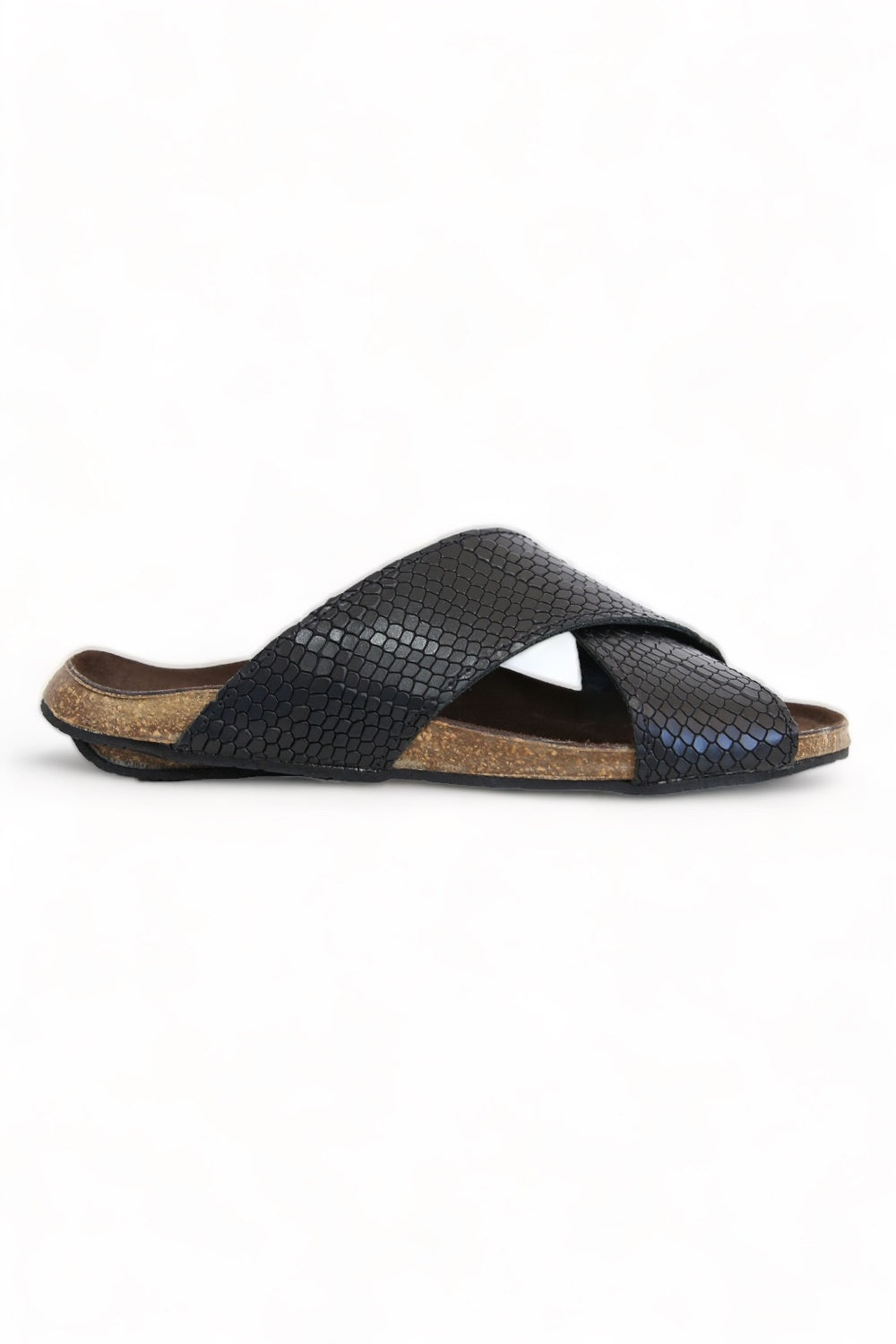 BOSABO CORK REPTILE BLACK SANDALS