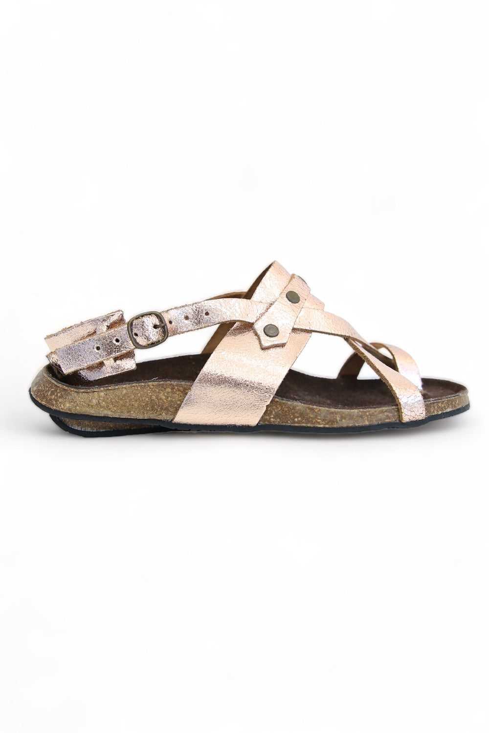 BOSABO CORK OLD METAL ROSE GOLD LEATHER SANDALS