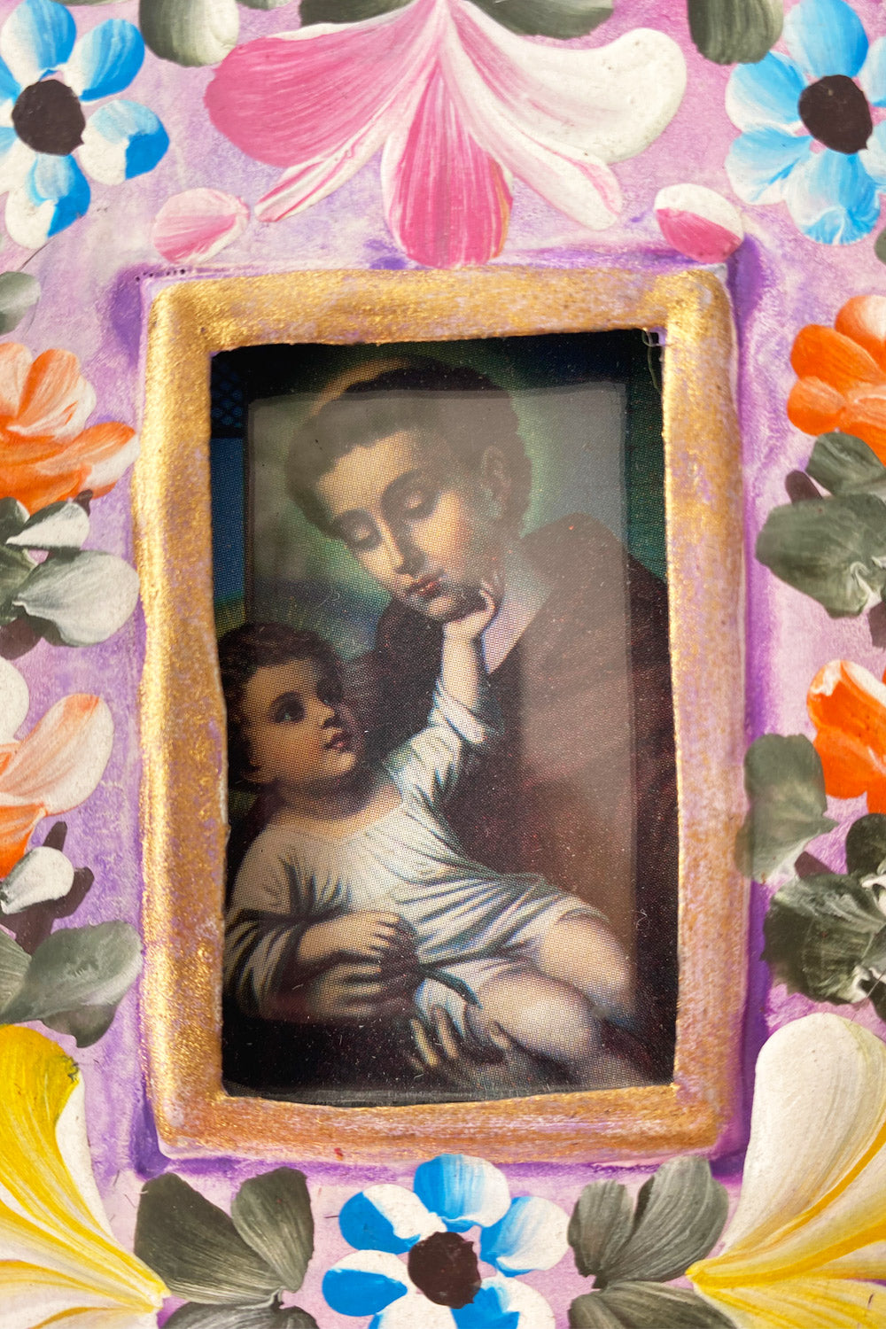 MEXICAN FOLK ART LAS NINAS TIN NICHO SAINT HOLDING CHILD