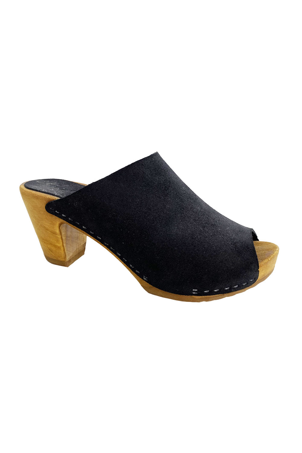 BOSABO &quot;ROSKO&quot; PEEP-TOE MULE BLACK SUEDE