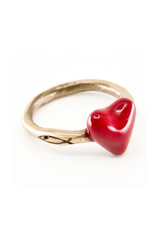 PESCI CHE VOLANO CUORE ROSSO PLATED RED HEART RING LARGE