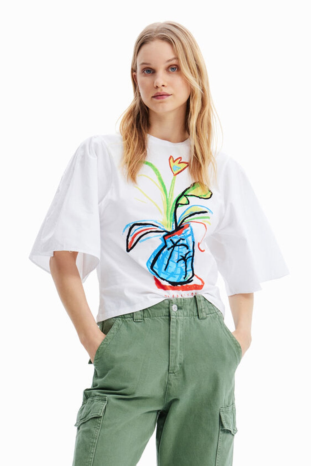 DESIGUAL POPLIN VOLUMINOUS SLEEVE T-SHIRT