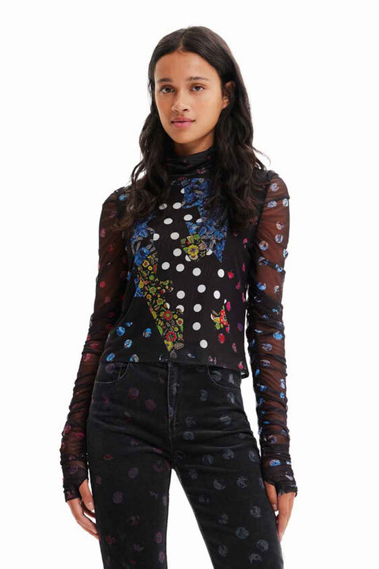 DESIGUAL TULLE PATCHWORK LONG SLEEVE T-SHIRT
