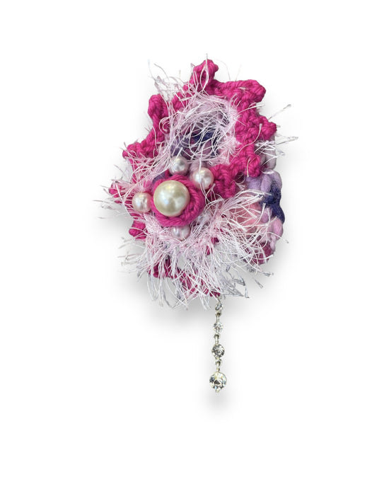 JENNIFREE DESIGNS BROOCH PURPLE AND PINK PEARL WITH DIAMANTE