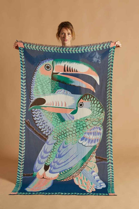 INOUI EDITIONS SCARF TOUCAN EMERALD COTTON