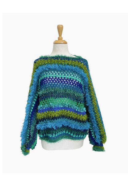 JENNIFREE DESIGNS JANET CROCHET KNIT JUMPER BLUE/GREEN