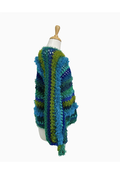 JENNIFREE DESIGNS JANET CROCHET KNIT JUMPER BLUE/GREEN