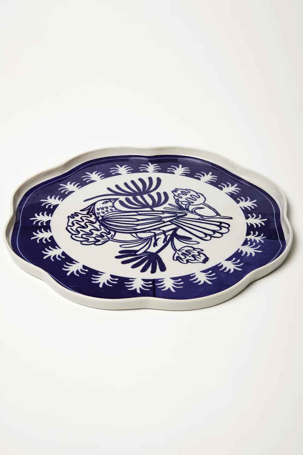 JONES &amp; CO DEL SOL BIRD PLATTER BLUE