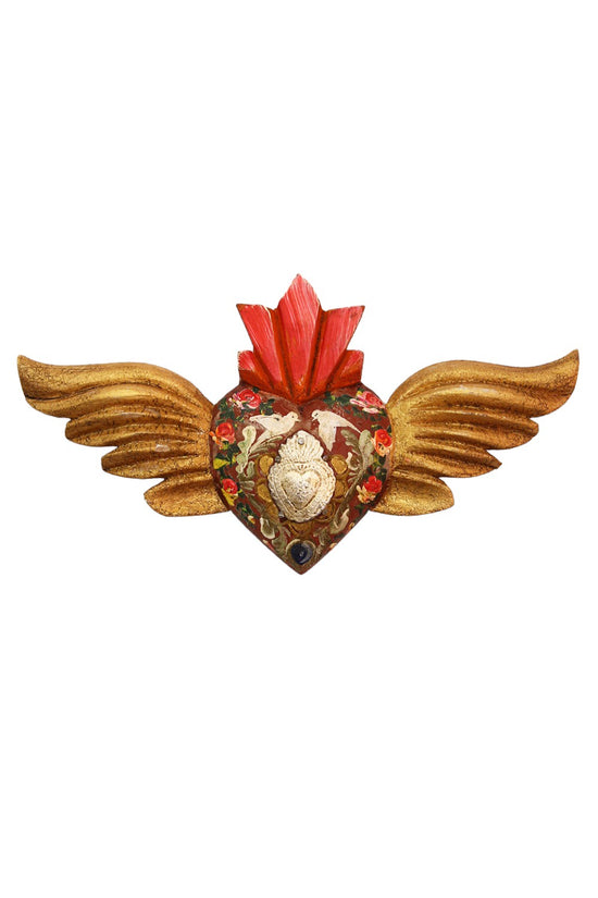 MEXICAN WOODEN HEART W/ PAINTED DOVES