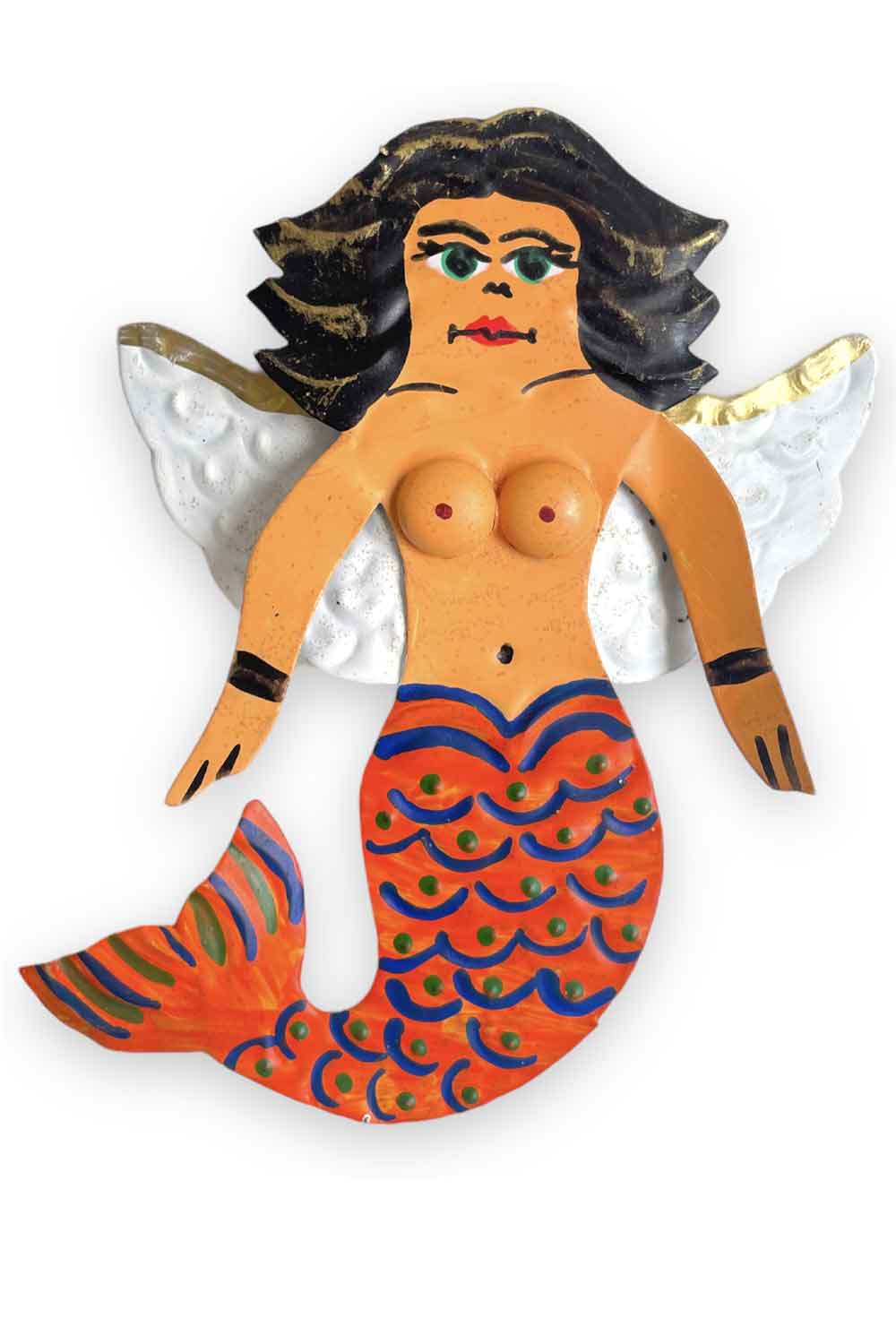 MEXICAN FOLK ART TIN SITTING MERMAID