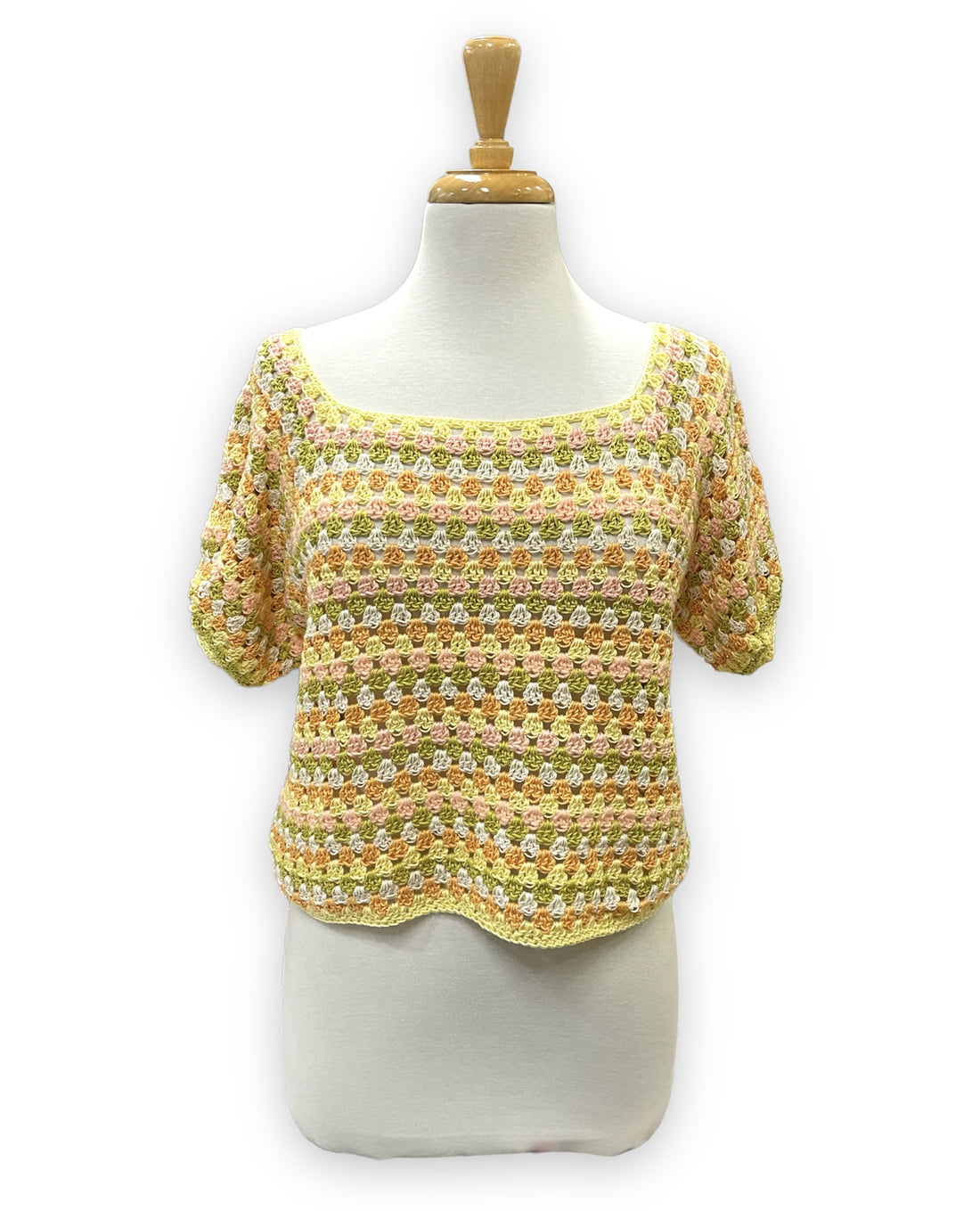 JENNIFREE DESIGNS PUFF GRANNY CROCHET CROP SOFT YELLOW