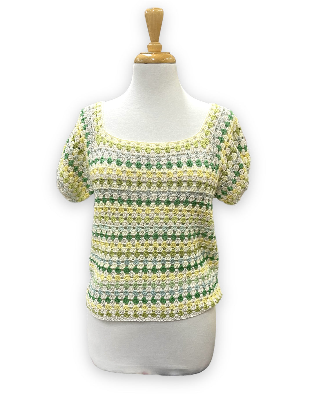 JENNIFREE DESIGNS PUFF GRANNY CROCHET MAXI CROP SOFT GREENS