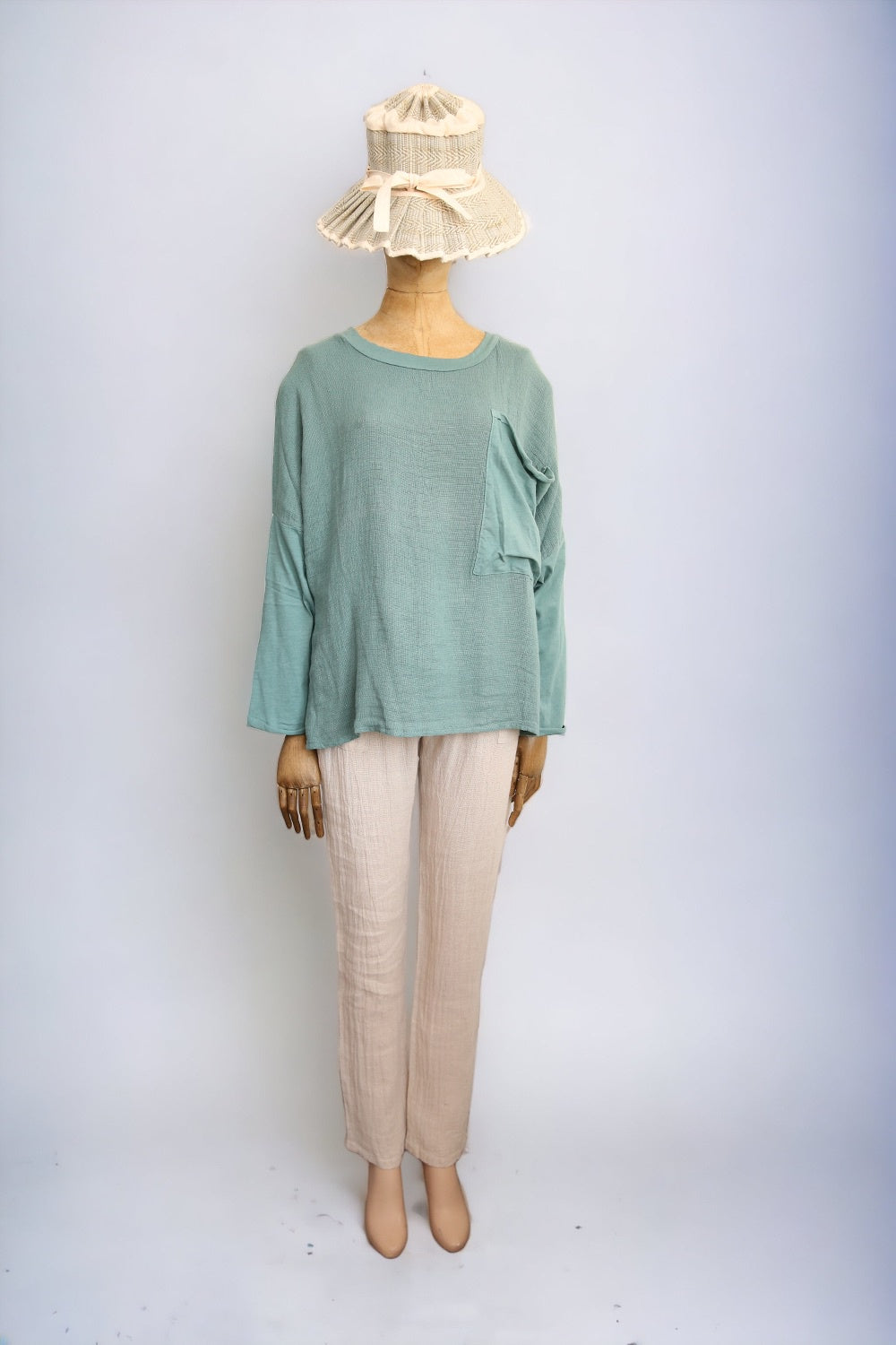 RIDLEY COTTON LINEN TOP SEAFOAM