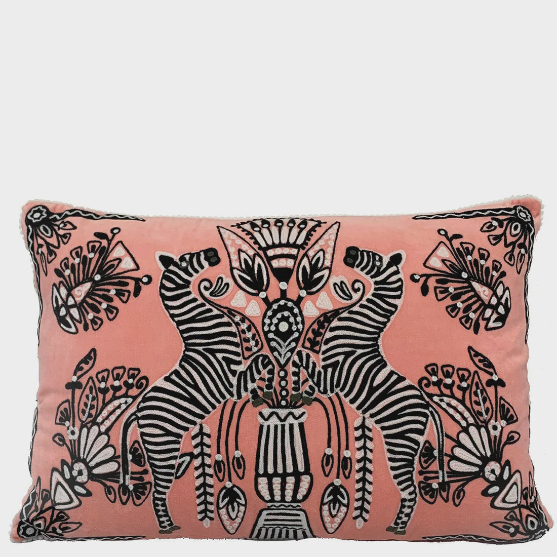 RUBY STAR TRADERS ZEBRA LUMBAR CUSHION BLUSH VELVET