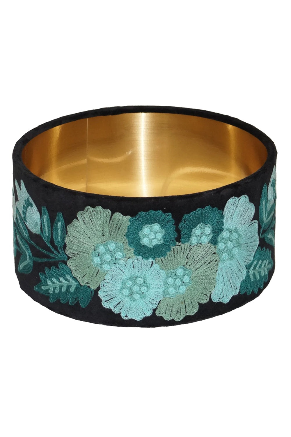 DRUM LAMPSHADE BLOOMS BLACK TURQUOISE VELVET SMALL