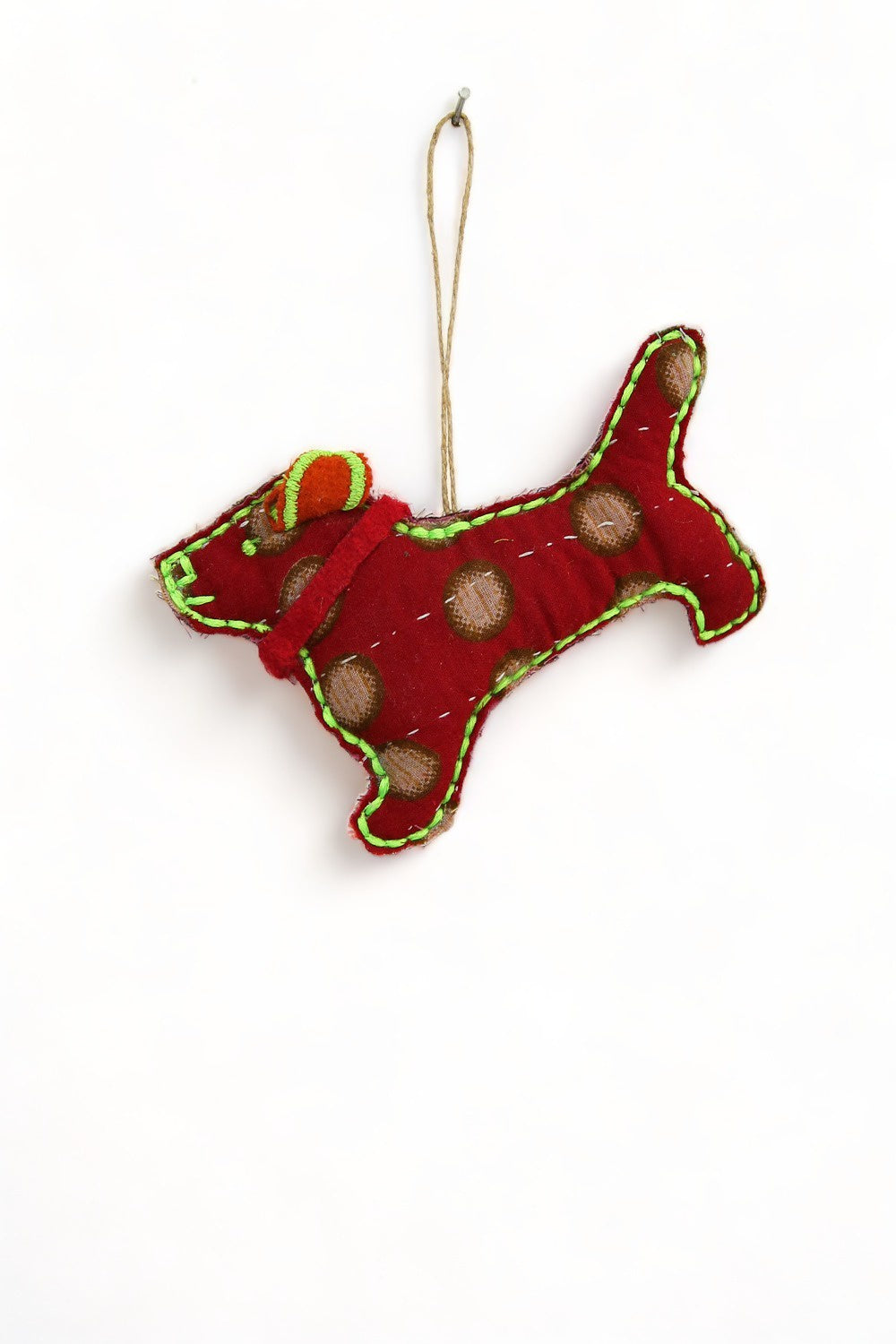 RUBY STAR TRADERS KANTHA DOG CHRISTMAS DECORATION