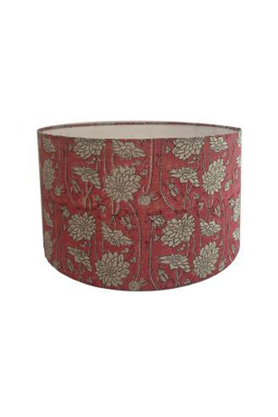 RUBY STAR TRADERS DRUM LAMPSHADE CLASSIC BLOCK PRINT PINK LINEN
