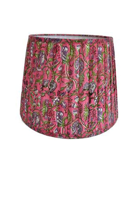 RUBY STAR TRADERS PLEATED TAPERED LAMPSHADE FLORAL BLOCK PRINT PINK/MULTI COTTON